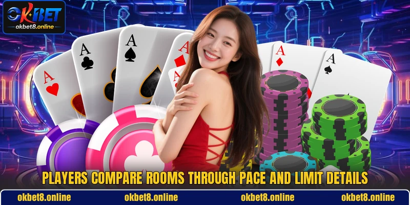 Players compare rooms through pace and limit details