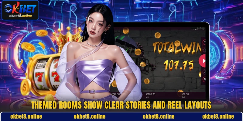 Themed rooms show clear stories and reel layouts