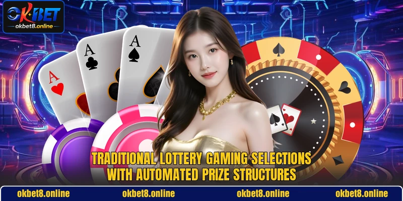 Traditional lottery gaming selections with automated prize structures